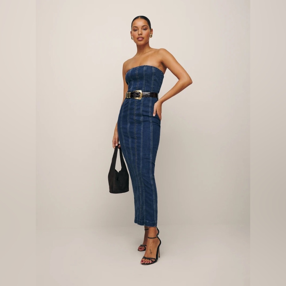 NWOT • Reformation • Anais Strapless Denim Midi Dress